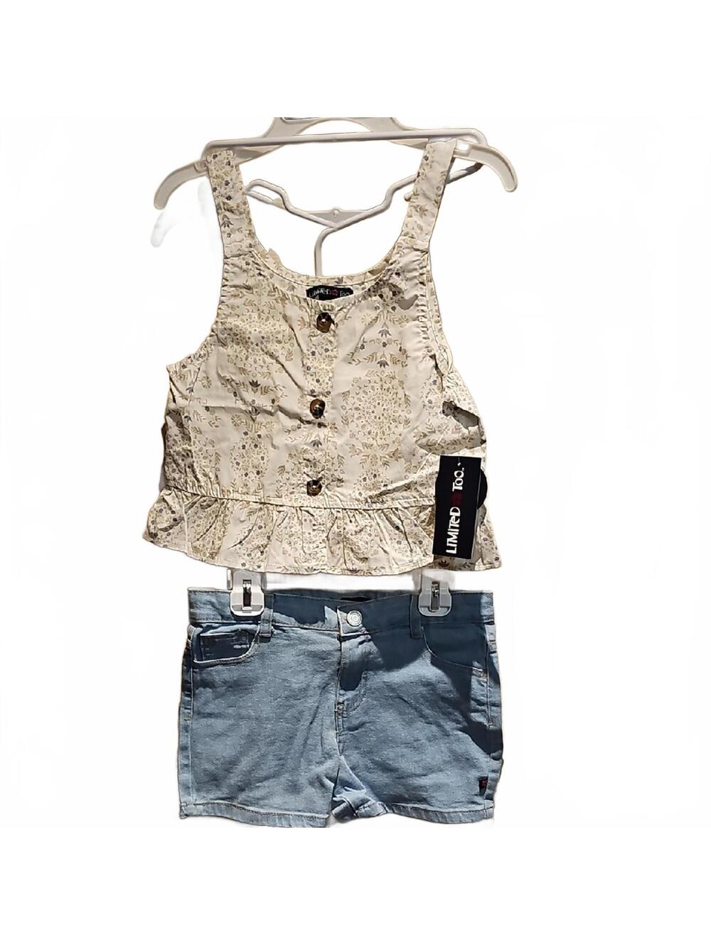 Limited Too Beige Floral Top and Blue Shorts Set